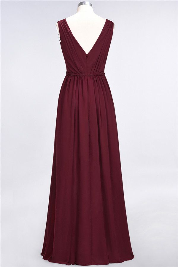 Glamorous TulleV-Neck Ruffle Burgundy Bridesmaid Dress Online-Babyonlines