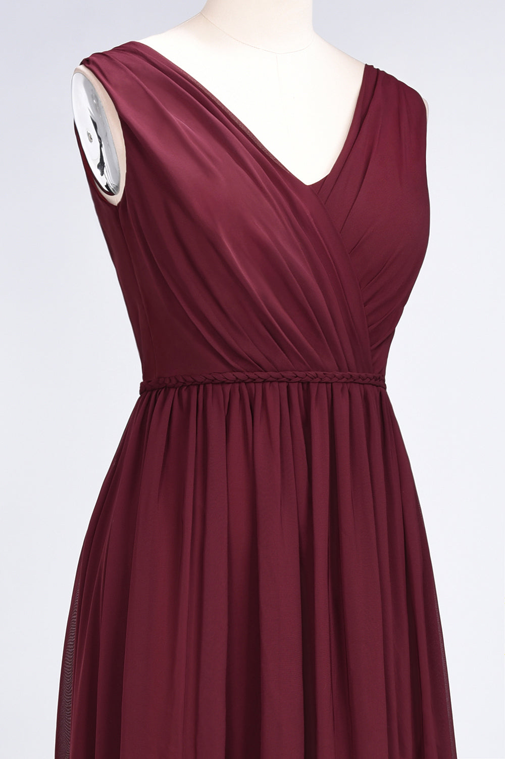 Glamorous TulleV-Neck Ruffle Burgundy Bridesmaid Dress Online-Babyonlines