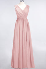 Glamorous TulleV-Neck Ruffle Burgundy Bridesmaid Dress Online-Babyonlines