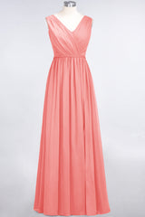 Glamorous TulleV-Neck Ruffle Burgundy Bridesmaid Dress Online-Babyonlines