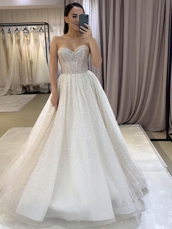 Glitter Sweetheart Ball Gown Wedding Dress with Sweep Train