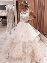 Gorgeous Ball Gown Wedding Dress with Illusion Tulle and Cascading Ruffles