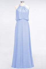 Gorgeous Chiffon Flounced Crinkle Sheath Long Burgundy Bridesmaid Dresses-Babyonlines