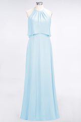 Gorgeous Chiffon Flounced Crinkle Sheath Long Burgundy Bridesmaid Dresses-Babyonlines