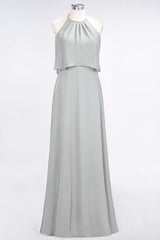 Gorgeous Chiffon Flounced Crinkle Sheath Long Burgundy Bridesmaid Dresses-Babyonlines