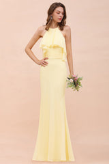 Gorgeous Daffodil Mermaid Halter Ruffle Bridesmaid Dress-Babyonlines