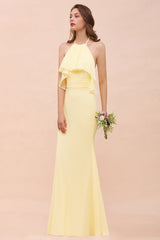 Gorgeous Daffodil Mermaid Halter Ruffle Bridesmaid Dress-Babyonlines