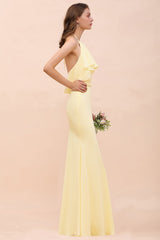 Gorgeous Daffodil Mermaid Halter Ruffle Bridesmaid Dress-Babyonlines