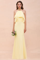 Gorgeous Daffodil Mermaid Halter Ruffle Bridesmaid Dress-Babyonlines