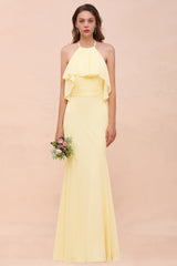 Gorgeous Daffodil Mermaid Halter Ruffle Bridesmaid Dress-Babyonlines