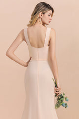 Gorgeous Drapped Neckline Ruffle Chiffon Bridesmaid Dresses Online with Slit-Babyonlines