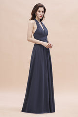 Gorgeous Halter Chiffon Ruffles Bridesmaid Dress with Front Slit Online-Babyonlines