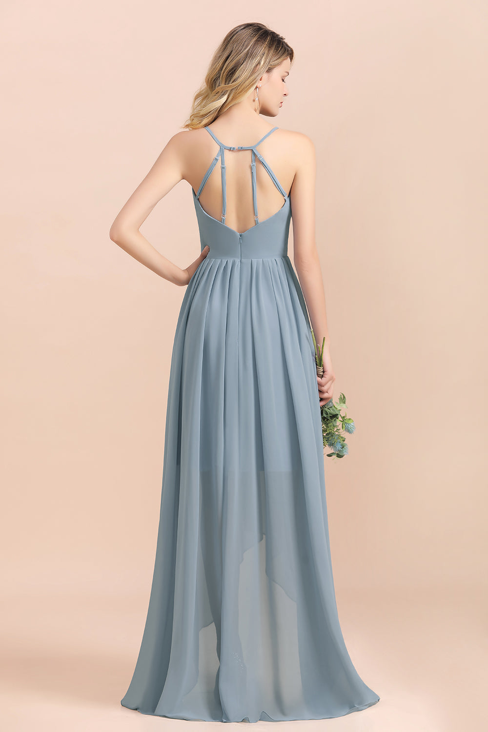 Gorgeous Hi-Lo Heart-Shaped Ruffle Bridesmaid Dress with Spaghetti Straps-Babyonlines