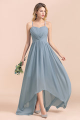 Gorgeous Hi-Lo Heart-Shaped Ruffle Bridesmaid Dress with Spaghetti Straps-Babyonlines