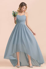 Gorgeous Hi-Lo Heart-Shaped Ruffle Bridesmaid Dress with Spaghetti Straps-Babyonlines