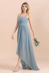 Gorgeous Hi-Lo Heart-Shaped Ruffle Bridesmaid Dress with Spaghetti Straps-Babyonlines