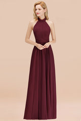 Gorgeous High-Neck Halter Backless Bridesmaid Dress Dusty Rose Chiffon Maid of Honor Dress-Babyonlines