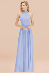 Gorgeous High-Neck Halter Backless Bridesmaid Dress Dusty Rose Chiffon Maid of Honor Dress-Babyonlines