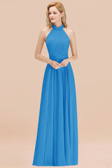Gorgeous High-Neck Halter Backless Bridesmaid Dress Dusty Rose Chiffon Maid of Honor Dress-Babyonlines