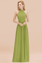 Gorgeous High-Neck Halter Backless Bridesmaid Dress Dusty Rose Chiffon Maid of Honor Dress-Babyonlines