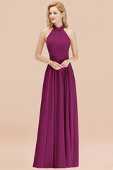 Gorgeous High-Neck Halter Backless Bridesmaid Dress Dusty Rose Chiffon Maid of Honor Dress-Babyonlines