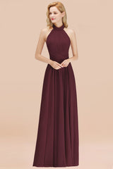 Gorgeous High-Neck Halter Backless Bridesmaid Dress Dusty Rose Chiffon Maid of Honor Dress-Babyonlines