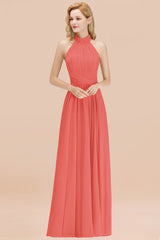 Gorgeous High-Neck Halter Backless Bridesmaid Dress Dusty Rose Chiffon Maid of Honor Dress-Babyonlines