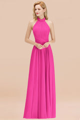Gorgeous High-Neck Halter Backless Bridesmaid Dress Dusty Rose Chiffon Maid of Honor Dress-Babyonlines
