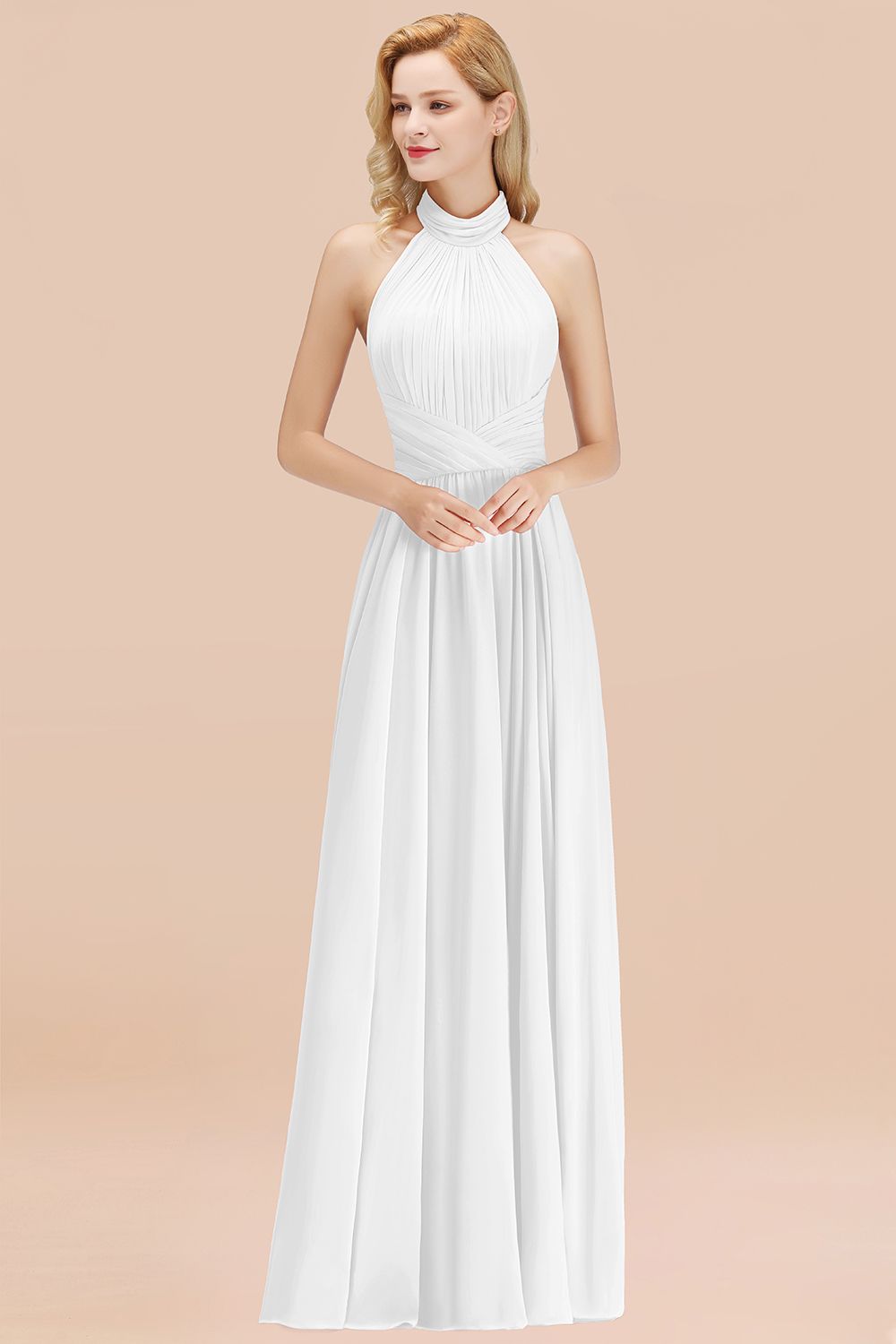 Gorgeous High-Neck Halter Backless Bridesmaid Dress Dusty Rose Chiffon Maid of Honor Dress-Babyonlines