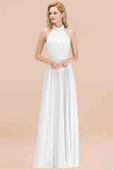 Gorgeous High-Neck Halter Backless Bridesmaid Dress Dusty Rose Chiffon Maid of Honor Dress-Babyonlines