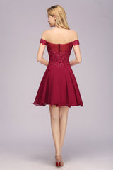 Gorgeous Lace Off-the-shoulder Short Burgundy Bridesmaid Dresses Online-Babyonlines