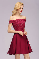 Gorgeous Lace Off-the-shoulder Short Burgundy Bridesmaid Dresses Online-Babyonlines