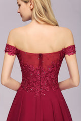 Gorgeous Lace Off-the-shoulder Short Burgundy Bridesmaid Dresses Online-Babyonlines