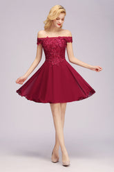 Gorgeous Lace Off-the-shoulder Short Burgundy Bridesmaid Dresses Online-Babyonlines