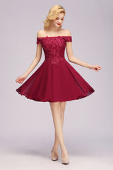 Gorgeous Lace Off-the-shoulder Short Burgundy Bridesmaid Dresses Online-Babyonlines