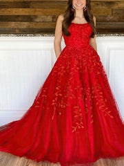 Gorgeous Lace Prom Dress - Ball Gown/Princess Sweep Train Scoop Neck Tulle Appliques