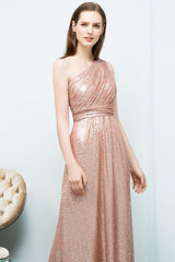 Gorgeous Sequined One-shoulder Bridesmaid Dress with Ruffles-Babyonlines