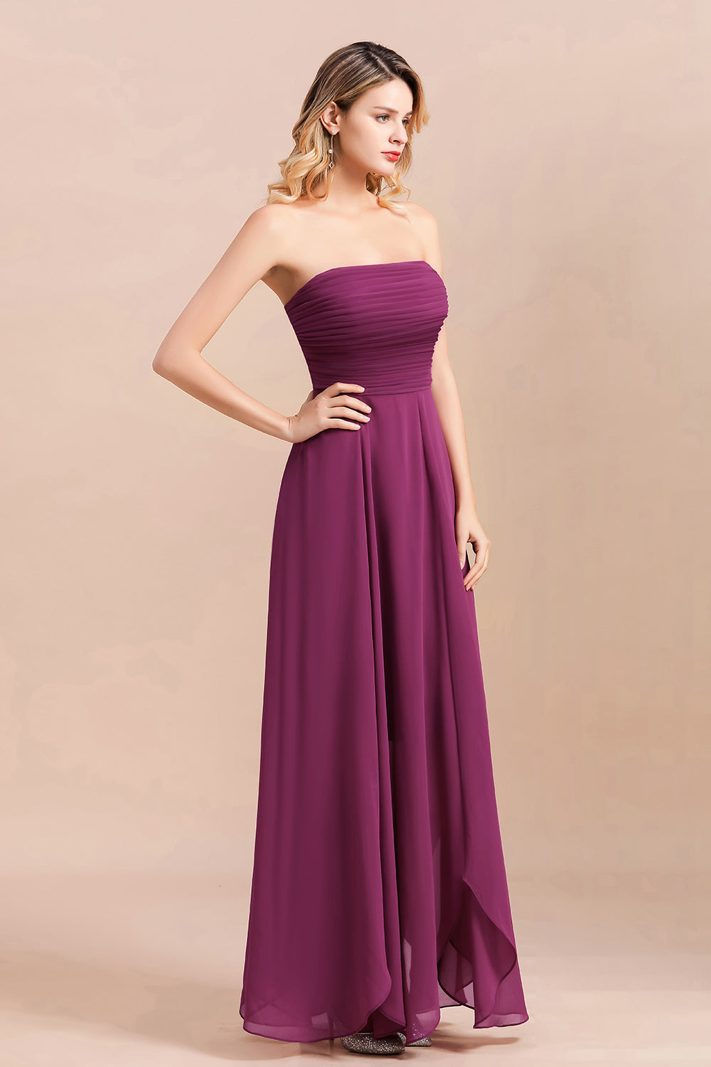 Gorgeous Strapless Ruffle Bridesmaid Dress with Petal Hemline-Babyonlines
