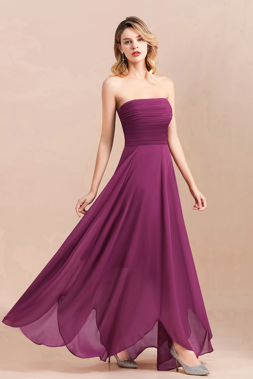 Gorgeous Strapless Ruffle Bridesmaid Dress with Petal Hemline-Babyonlines