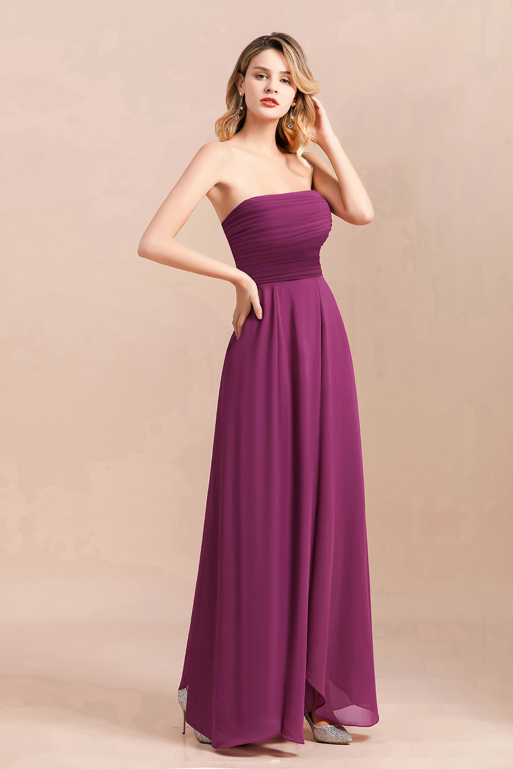 Gorgeous Strapless Ruffle Bridesmaid Dress with Petal Hemline-Babyonlines