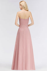 Gorgeous Sweetheart Ruched Long Bridesmaid Dress Dusty Rose Chiffon Strapless Maid of Honor Dress-Babyonlines