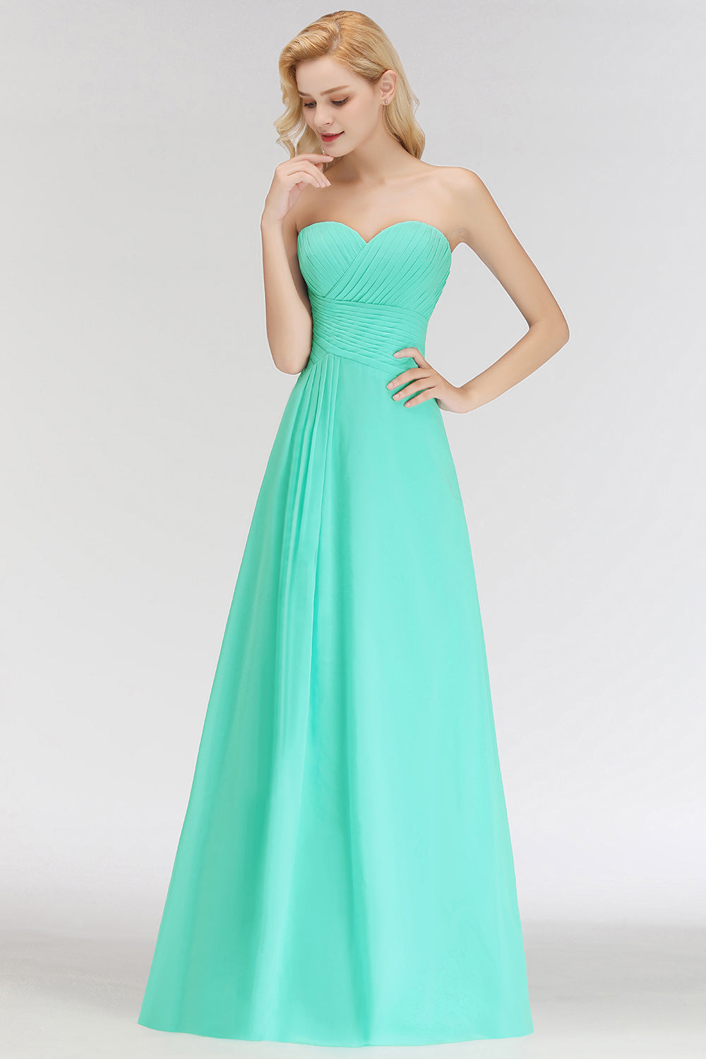 Gorgeous Sweetheart Ruched Long Bridesmaid Dress Dusty Rose Chiffon Strapless Maid of Honor Dress-Babyonlines