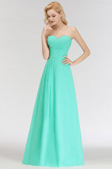 Gorgeous Sweetheart Ruched Long Bridesmaid Dress Dusty Rose Chiffon Strapless Maid of Honor Dress-Babyonlines