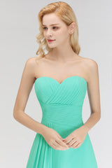 Gorgeous Sweetheart Ruched Long Bridesmaid Dress Dusty Rose Chiffon Strapless Maid of Honor Dress-Babyonlines