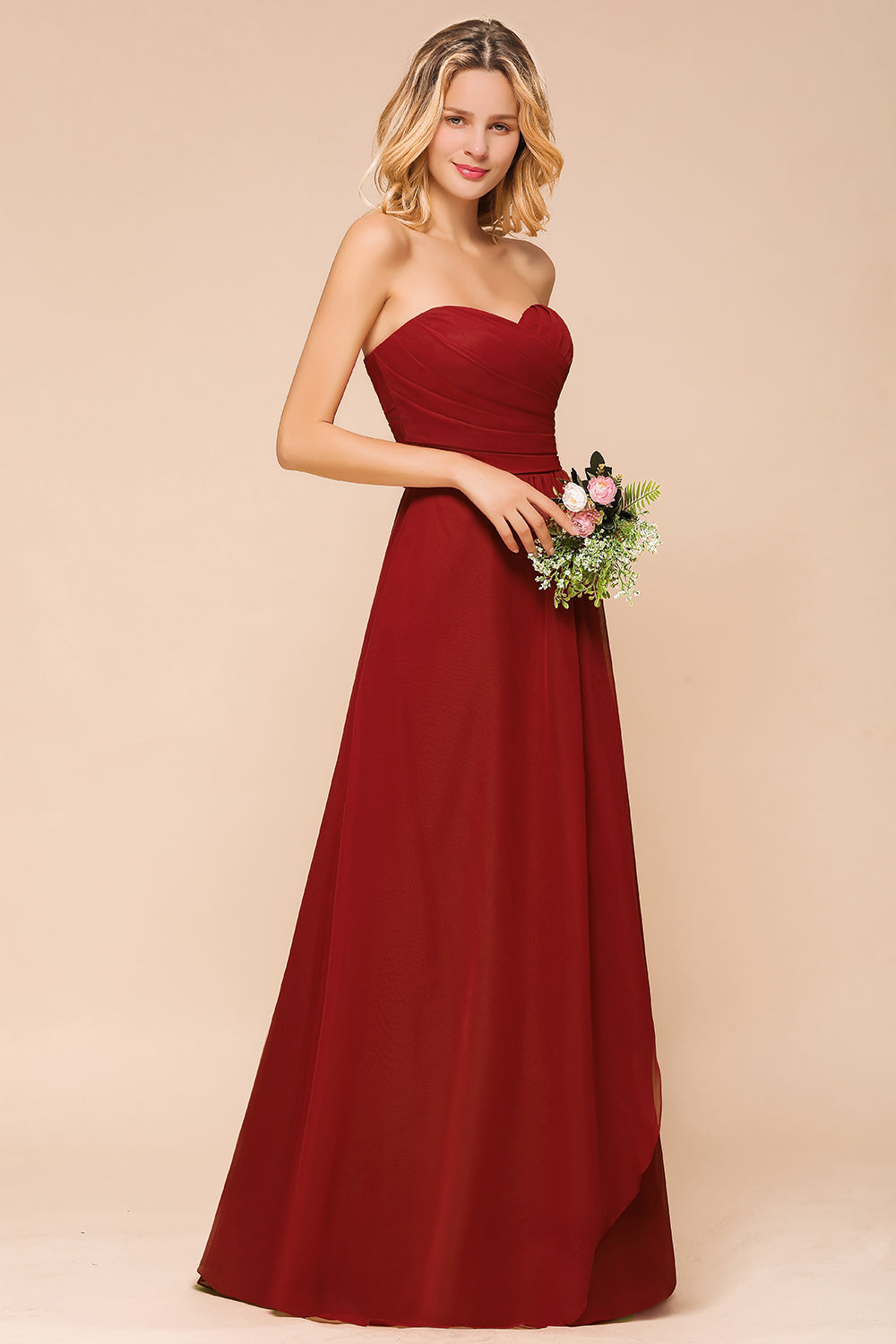 Gorgeous Sweetheart Strapless Rust Bridesmaid Dresses with Ruffle-Babyonlines