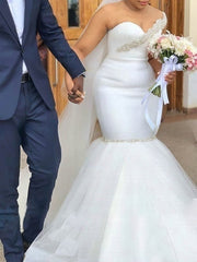 Gorgeous Trumpet/Mermaid Illusion Tulle Wedding Dress with Beading and Sweep Train