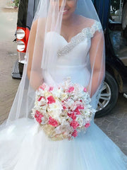 Gorgeous Trumpet/Mermaid Illusion Tulle Wedding Dress with Beading and Sweep Train