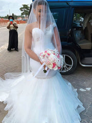 Gorgeous Trumpet/Mermaid Illusion Tulle Wedding Dress with Beading and Sweep Train