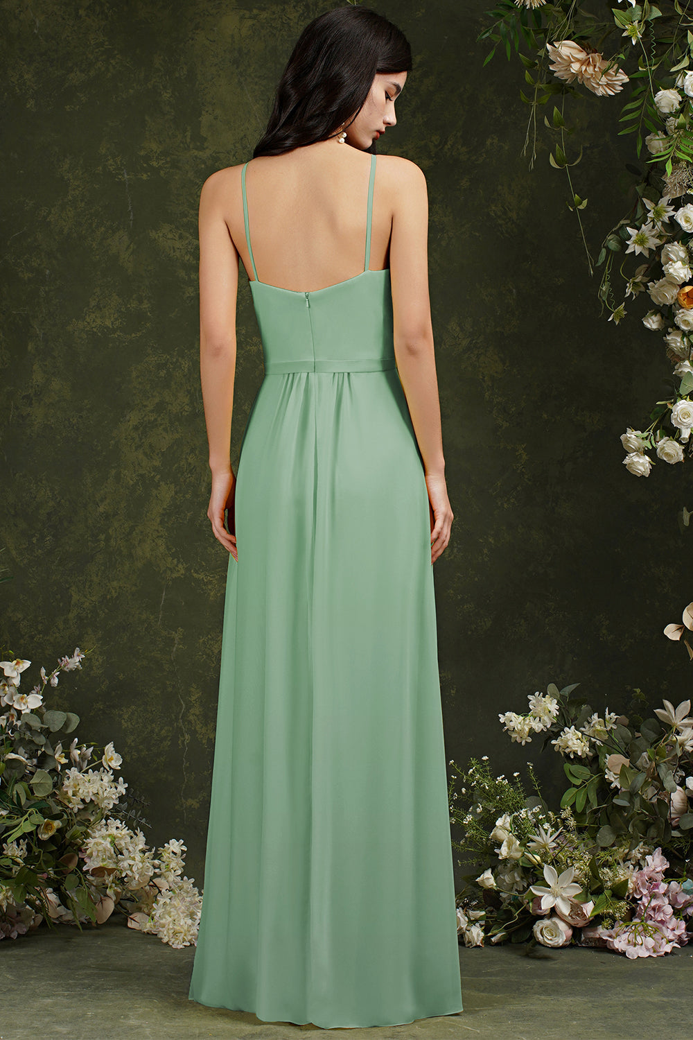 Halter Bridesmaid Dress Long Side Slit-Babyonlines
