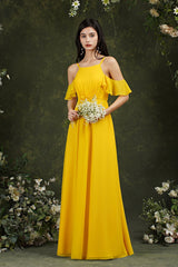 Halter Chiffon Bridesmaid Dress Long WIth Ruffle-Babyonlines